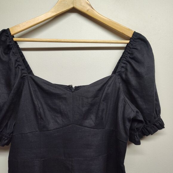 Boden Linen Maxi Dress Women Size 6R Black Short Sleeve Modest Party Feminine - Picture 2 of 9